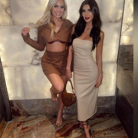 Zara Faux Leather Strapless Bloggers Favorite Back Slit Midi Dress Cream Small - Picture 10 of 16